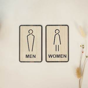 Letrero de baño de madera 3D para hombres y mujeres: señalización de baño neutral en cuanto al género