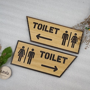 Letrero de baño de chapa de madera: decoración moderna para puertas de baños