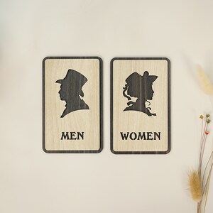 Letrero de baño de madera vintage: decoración para puertas de baños de hombres y mujeres