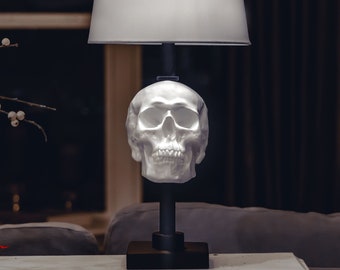 Matte Black Table Lamp with Matte White Resin Skull