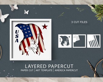 USA Patriotic 3D Papercut Shadow box, Layered American SVG Shadow Box, Cricut Design Downloads PNG Transparent Printing Design, Paper Craft