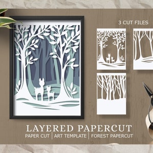 Deer, Forest, SVG Shadowbox Template, 3D SVG, Layered Cardstock Paper Cut for Cricut, Shadowbox, Paper Craft, Cut File Download, Silhouette