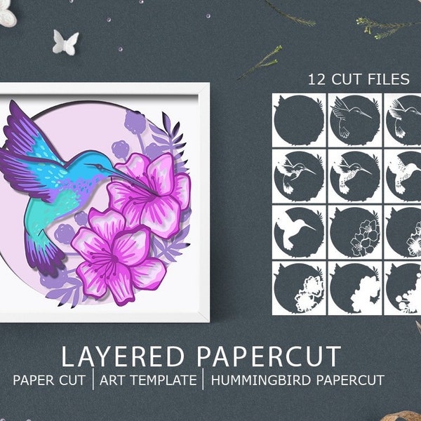Hummingbird 3D Papercut Shadow box, 3D Layered SVG Shadow Box, Cricut Design Downloads PNG Transparent Printing Design, Paper Craft