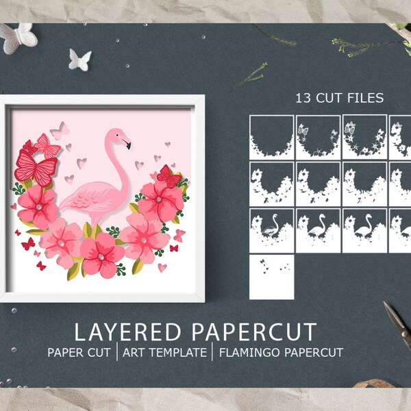 Flamingo Tropical 3D Papercut Shadow box, 3D Layered SVG Shadow Box, Cricut Design Downloads PNG Transparent Printing Design, Paper Craft