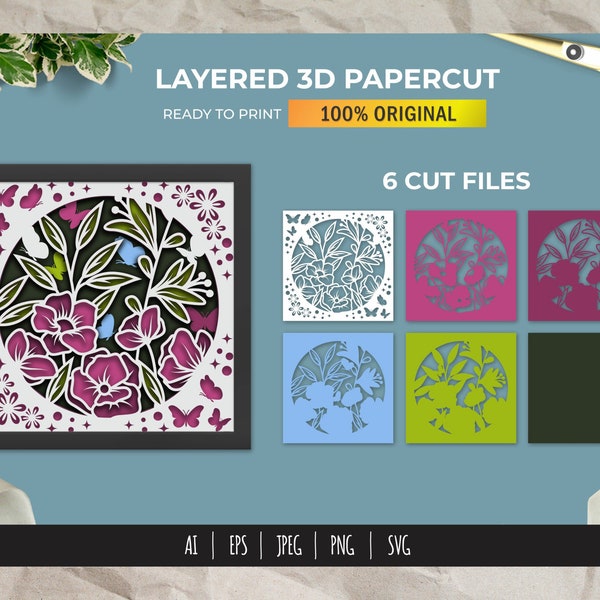 Flower Garden Butterfly, 3D Papercut Shadow box, 3D Layered SVG Shadow Box, Cricut Design Downloads Transparent Printing Design Paper Craft Flower Garden Butterfly, 3D Papercut Shadow box, 3D Layered SVG Shadow Box, Cricut Design Downloads Transparent Printing Design Paper Craft