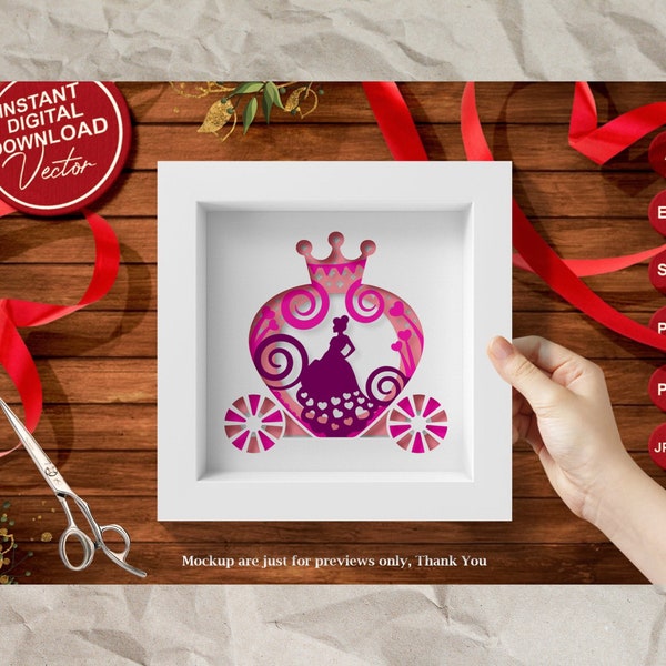 Princess Carriage Fairytale, 3D Papercut Shadow box, Layered SVG Shadow Box, Cricut Design Download, PNG Printing Design, Paper Craft DIY