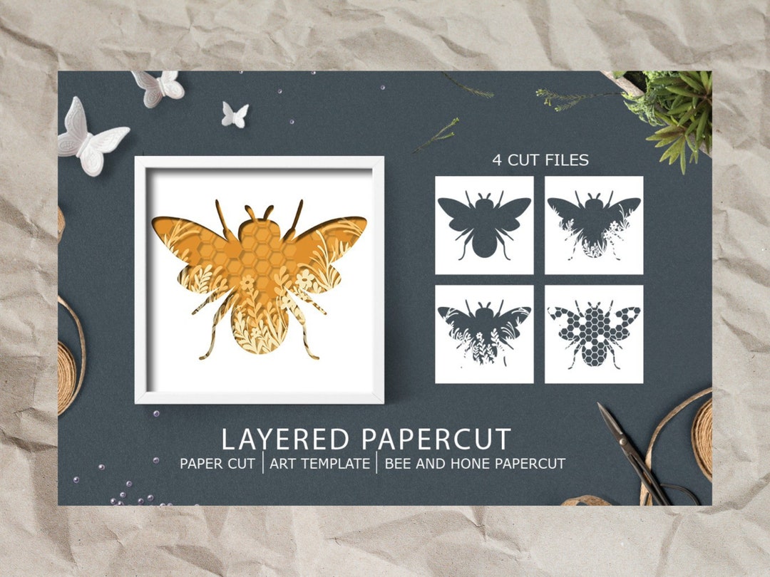 Honey Bee 3D Papercut Shadow Box, Honeybee 3D Layered SVG Shadow Box ...