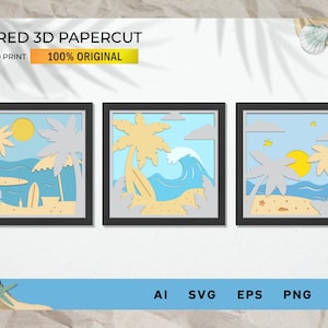 Summer Beach 3D Papercut Shadow Box, 3D Layered SVG Shadow Box, Cricut ...