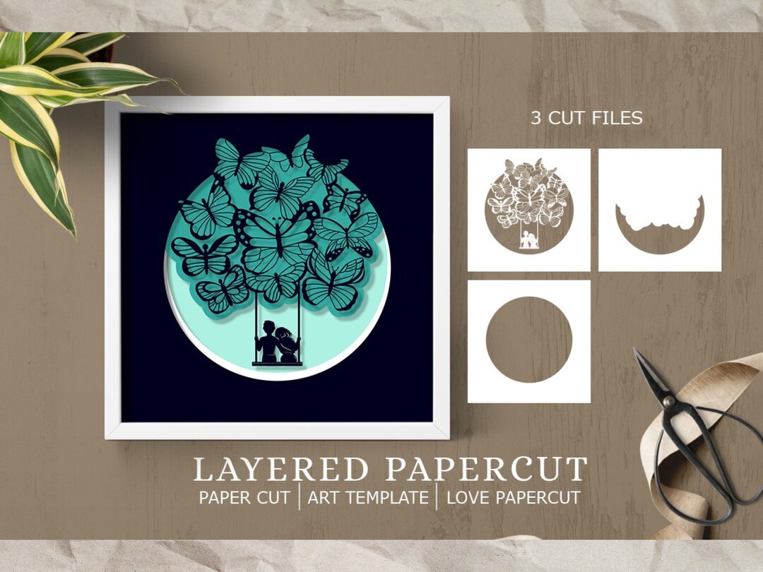 Lovely Couple, Swing 3D Papercut Shadow Box, 3D Layered SVG Shadow Box ...