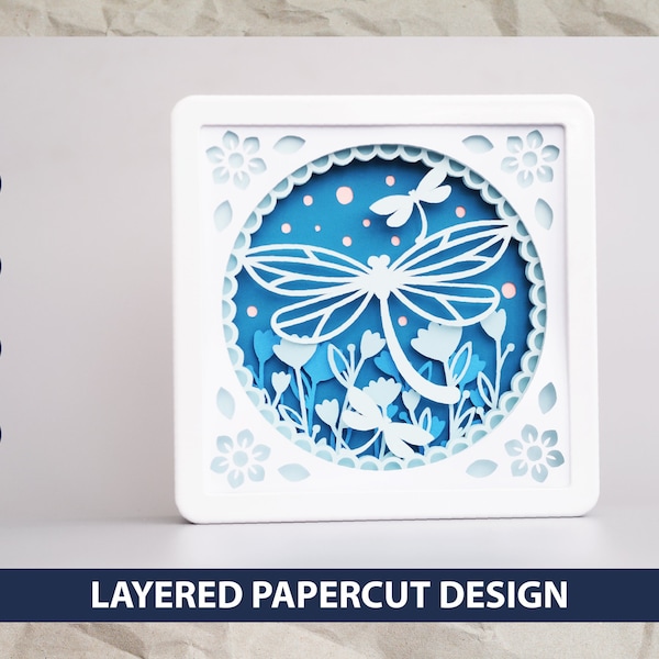 Dragonfly Flowers, 3D Papercut Shadow box, 3D Layered SVG Shadow Box, Cricut Design Downloads Transparent Printing Design Paper Craft