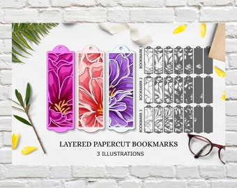 Bookmark SVG, Flower bookmark template, flower bookmark svg, file for cricut silhouette, layered bookmark, bookmark template SVG, svg bundle