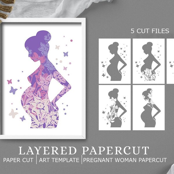 Pregnant 3D Papercut, Art Template, Laser Cut File Template, Paper Cut SVG, Cricut Craft, Silhouette Crafts, Layered Paper Craft Template