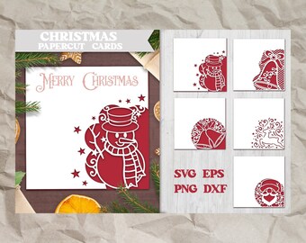 Joyeux Noël carte modèle SVG lot de 5, modèle de carte de vœux, carte de Noël simple imprimable, téléchargement immédiat, modèle Cricut