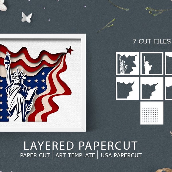 USA Patriotic 3D Papercut Shadow box, Layered American SVG Shadow Box, Cricut Design Downloads PNG Transparent Printing Design, Paper Craft