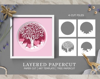 Tree Love Heart 3D Papercut Shadow box, 3D Layered SVG Shadow Box, Cricut Design Downloads PNG Transparent Printing Design, Paper Craft