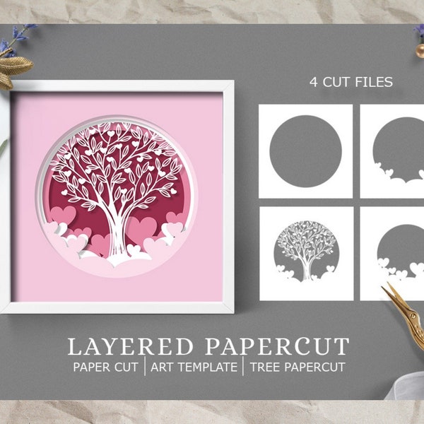 Tree Love Heart 3D Papercut Shadow box, 3D Layered SVG Shadow Box, Cricut Design Downloads PNG Transparent Printing Design, Paper Craft