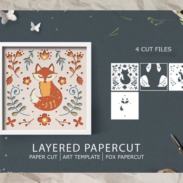 Fox with flowers 3D Papercut Shadow box, Fox floral SVG Shadow Box, Cricut Design Downloads PNG Transparent Printing Design, Paper Craft Fox with flowers 3D Papercut Shadow box, Fox floral SVG Shadow Box, Cricut Design Downloads PNG Transparent Printing Design, Paper Craft