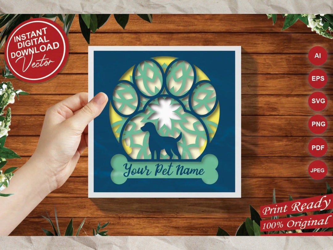 Dog Puppy Paw Print 3D Papercut Shadow Box, 3D Layered SVG Shadow Box