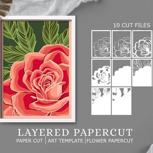 Rose Flower 3D Papercut Shadow box, 3D Layered Flower SVG Shadow Box, Cricut Design Downloads PNG Transparent Printing Design, Paper Craft