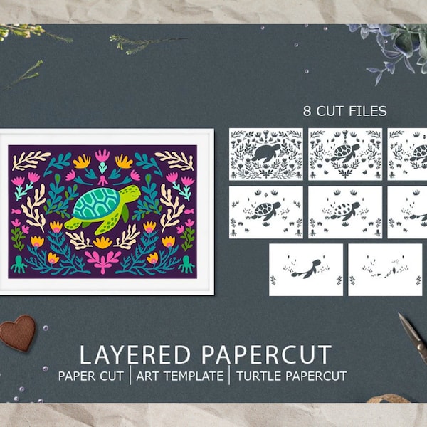 Turtle, sea turtle 3D Papercut Shadow box, 3D Layered SVG Shadow Box, Cricut Design Downloads PNG Transparent Printing Design, Paper Craft
