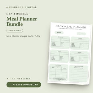 Weekly Baby-led Weaning Meal Planner Bundle - Starting Solids, Allergen Tracking and Daily Reflections