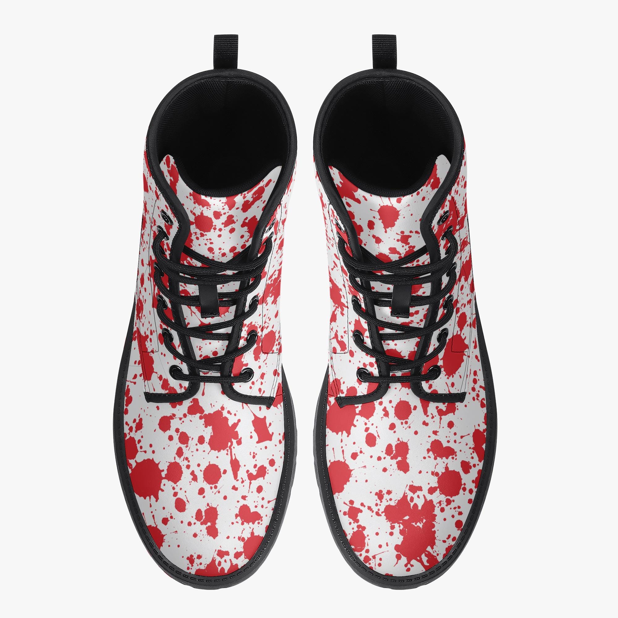 Blood Splatter Gothic Combat Boots – Horror-inspired Vegan