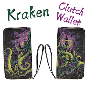 Cartera de mano de cuero con forma de tentáculo de Kraken, cartera vegana con forma de pulpo