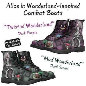 Twisted Wonderland Gothic Combat Boots – Dark Purple Alice in Wonderland-Inspired Vegan Footwear