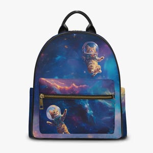 Kosmischer Katzen Astronaut Mini Rucksack - Entzückende Weltraum Kätzchen Galaxie Tasche