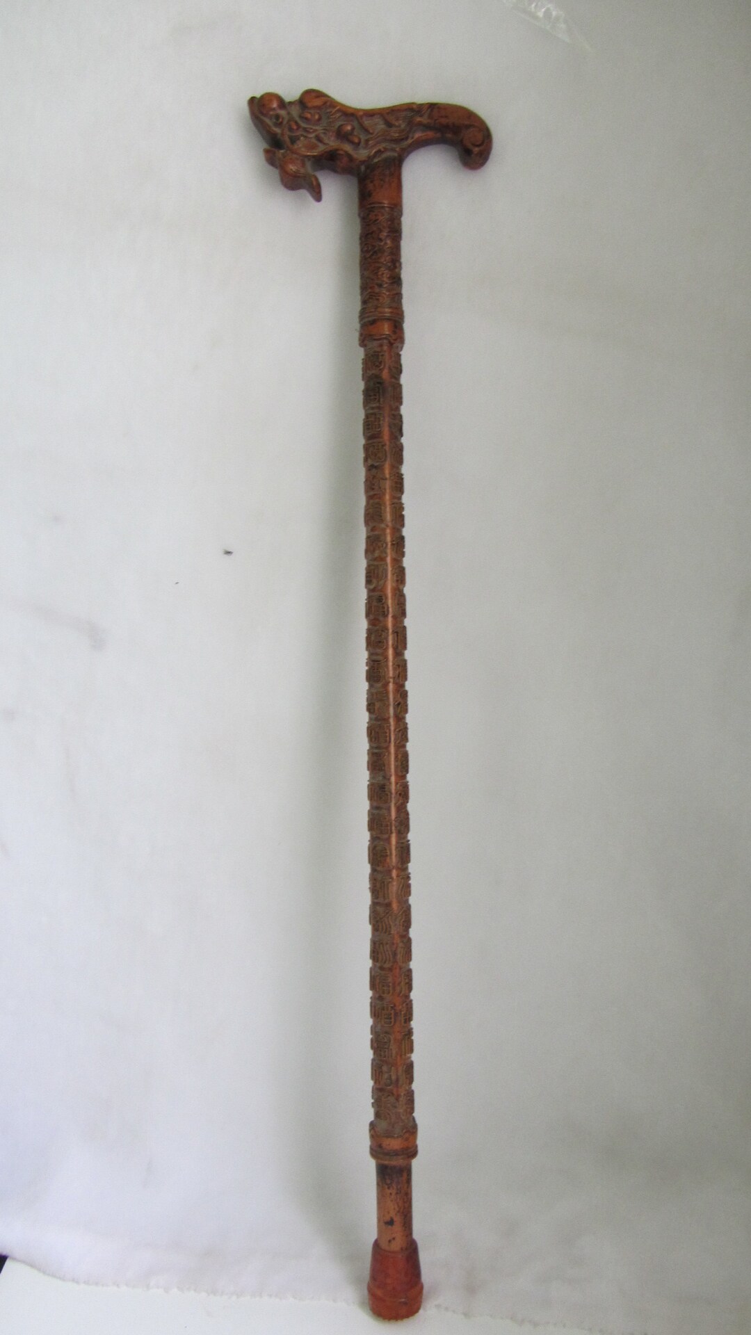 Wood Carved Dragon Head Handle Longevity Character Pattern Etsy