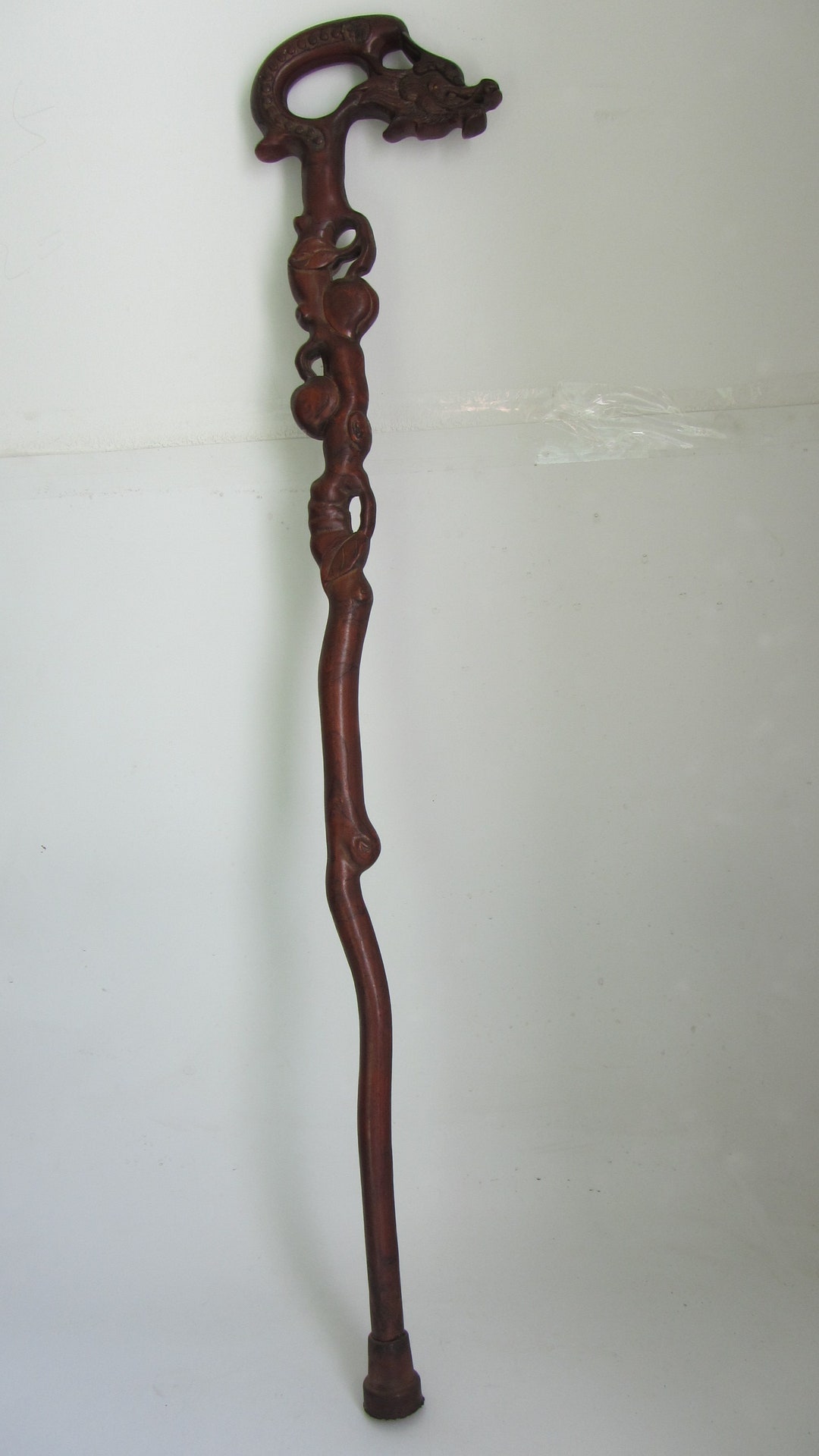 Wood Carved Dragon Head Handle Longevity Retro Cane Walking Etsy