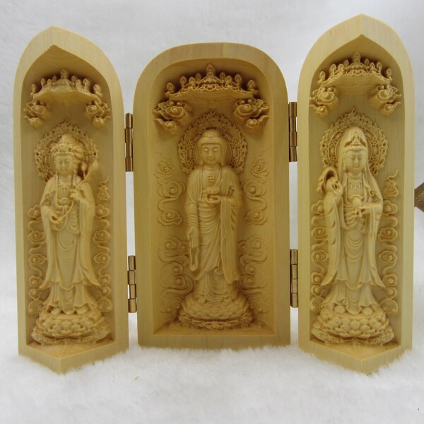 MD018 The Three Saints of the West buddha figurine engraved buddha triptych traveling shrine Nice portable buddhist worship praying idol