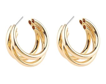 Gold Plated Hoops With Gold Brushed Disc Gold Hoop Earrings - Etsy