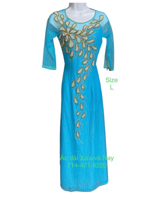 Set Blue Vietnamese Modernized Glitter Sheer Triple Layer With Etsy