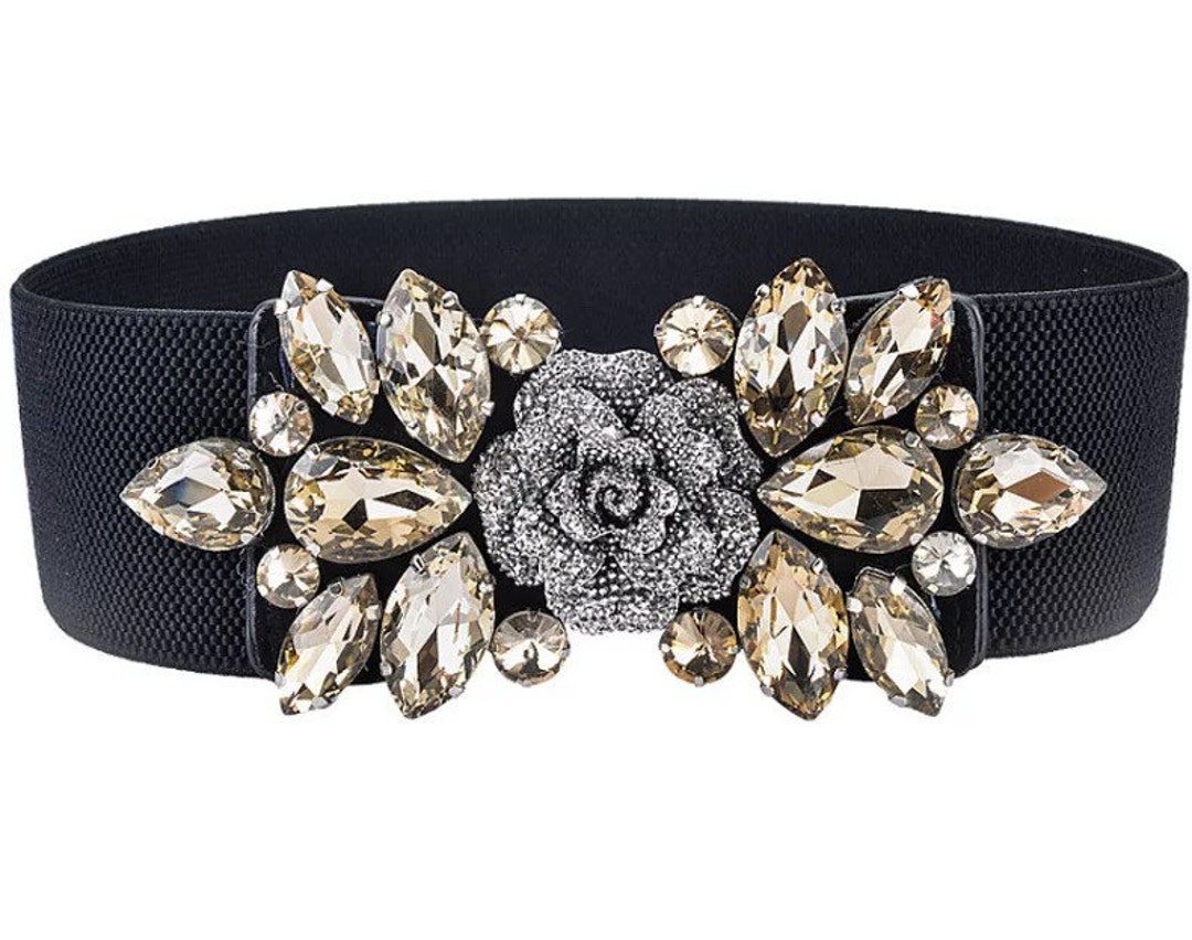 Women Rhinestones Wide Elastic Waistband Belts Women - Etsy