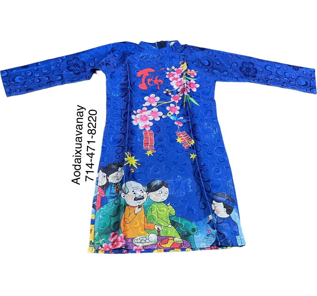 Áo Dài Bé Gái 1 Tuổi Áo Dài Gấm Xanh Áo Dài Tết Girl Ao Dai New Year Ao