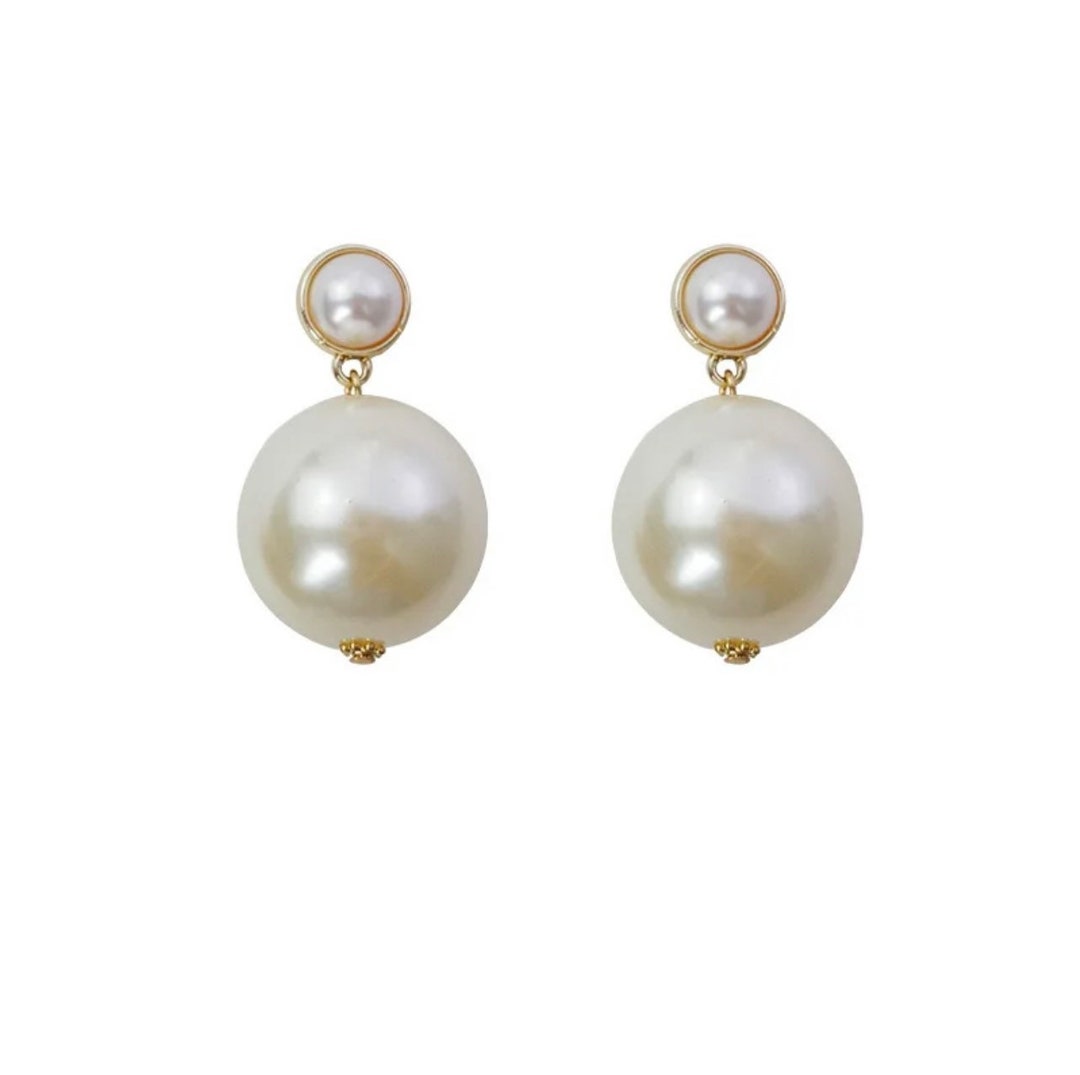 25mm Large Pearl Dangle Stud Simple Elegant Earrings Classic Imitation