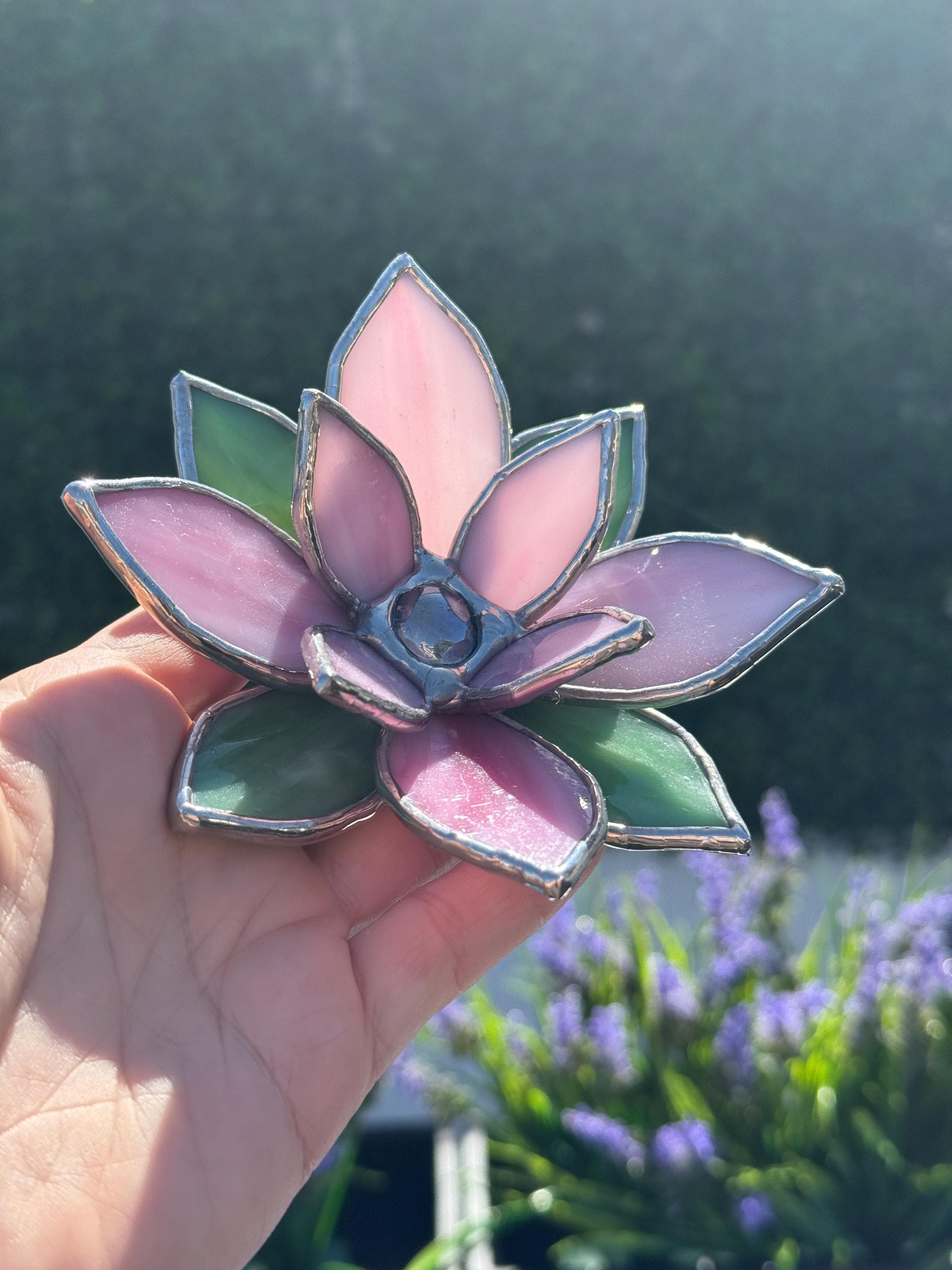 3D Stained Glass Water Lily Handmade Lotus Flower Decor Glass