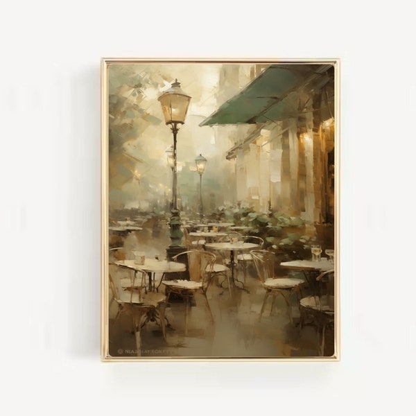 Vintage Paris Street painting, French Cafe Print, Paris Bistro Wall Art, Digital download
