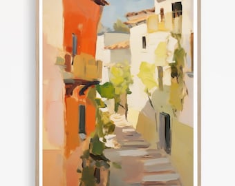 Spain Art Print: Mediterranean Village Watercolor (Instant Download)