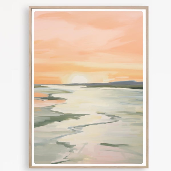 Ocean Sunset Art Print, Coastal Painting, Beach House Wall Art, digital download