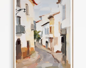 Mallorca Spain Travel Print, Spanish Watercolor, Mediterranean Village Painting, Europe Wall Art,Instant Download