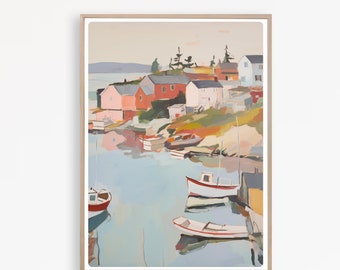 Harbor Painting, Scotland fishing Village Print,  Scottish Coastal Wall Art, digital download