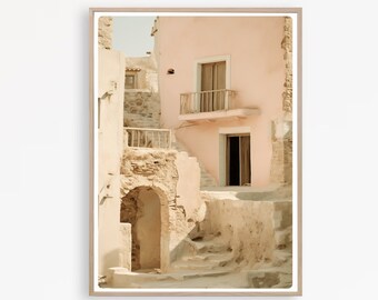 Pink Italian Village Print: Mediterranean Houses Wall Art (Digital Download)
