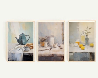 Printable Still Life Art, Set of 3 Prints, Vintage Still Life Triptych, Kitchen Art Prints, Farmhouse Kitchen Decor, Digital Download
