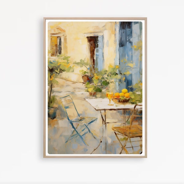 Acuarela de café francés, impresión de café provenzal, arte mural mediterráneo de inspiración vintage, descarga instantánea