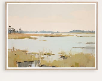 Coastal Marsh Landscape Print: Wetlands Painting (Digital Download)
