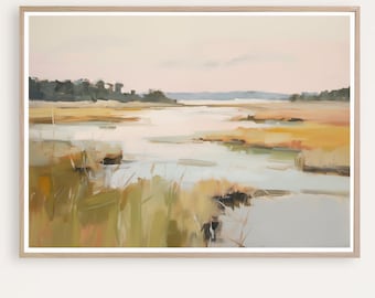 Coastal Marsh Landscape Painting: Wetlands Wall Art (Digital Download)
