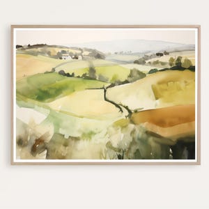 Modern Landscape Painting Art, English Countryside Print, Watercolor landscape, Abstract Landscape Wall Art,  Instant download