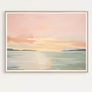 Impresión abstracta de horizonte costero, atardecer pastel, pintura serena imprimible, paisaje costero, pintura oceánica, descarga digital